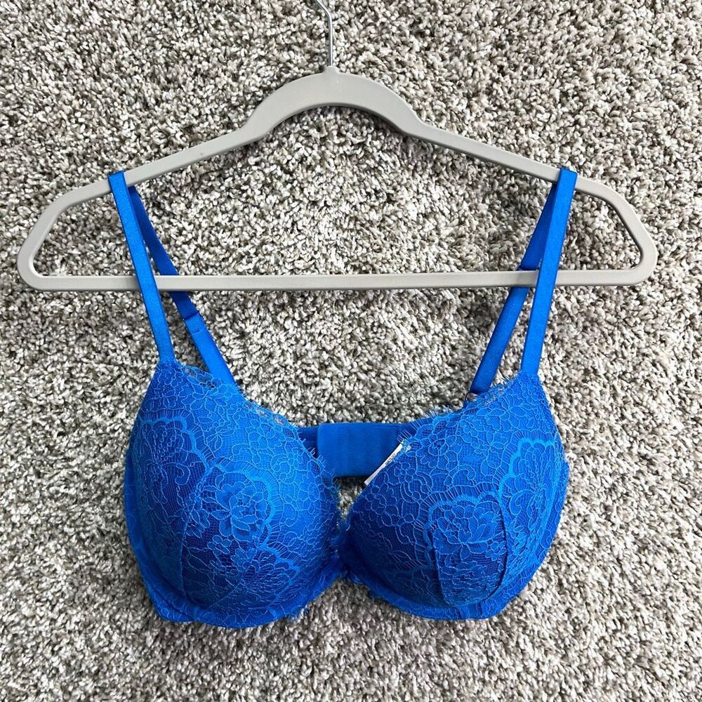 Victoria’s Secret Bra Women’s 34DD Dream Angels Blue Lace Overlay Push-Up